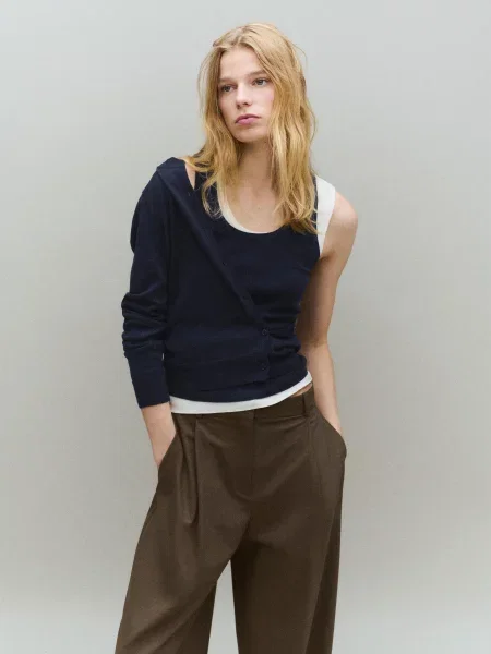 Майка MANGO темно-синій бавовна/вовна синя