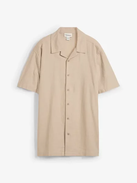 Koszula z krótkim rękawem z mieszanki lnu o kroju loose fit beżowa