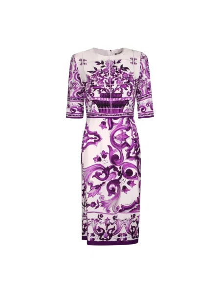 Jedwabna sukienka Dolce And Gabbana w kwiatki fioletowa