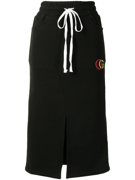 Haftowana spódnica midi Goodboy z dżerseju do kolan czarna