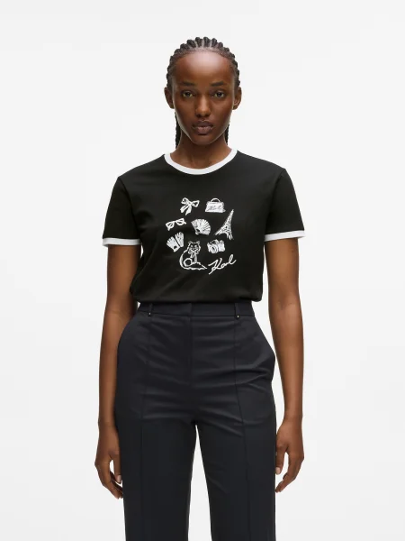 Karl Lagerfeld Tricou gri alb negru