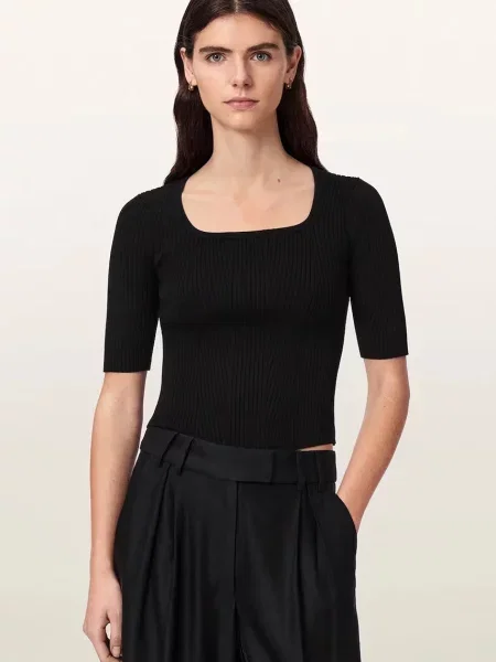 AllSaints tricou tricotat pentru femei cu vâscoză CRUZ HALLY TOP negru