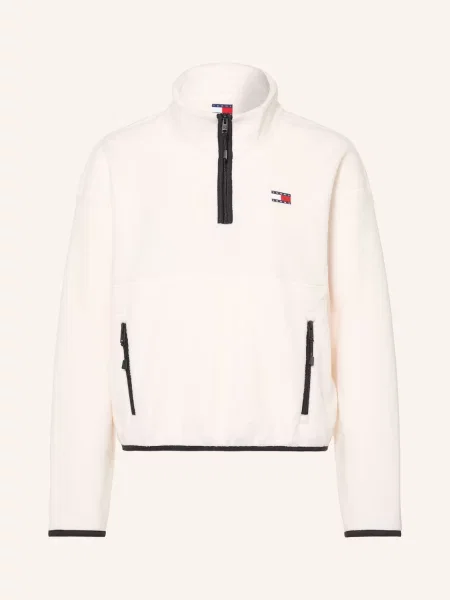 Tommy Jeans Sweter Typu Troyer Z Futerkiem Typu Teddy weiss czarny