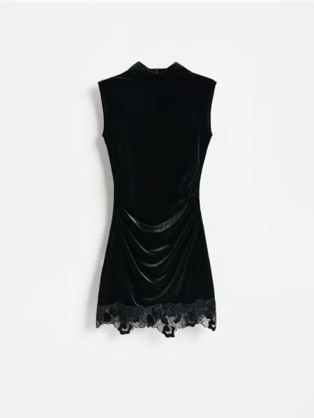 Reserved Rochie din velur cu dantelă negru