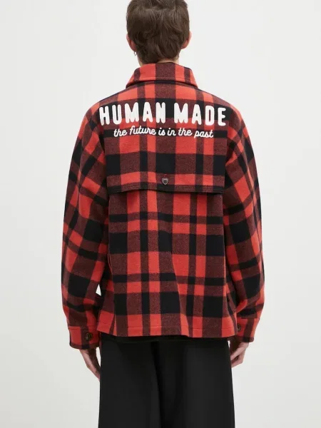 Human Made jachetă tip cămașă din lână Wool Hunting Jacket de tranziție oversized roșu