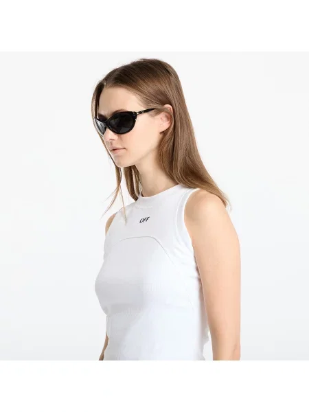 Haftowana podkoszulka Off-white prążkowana biała