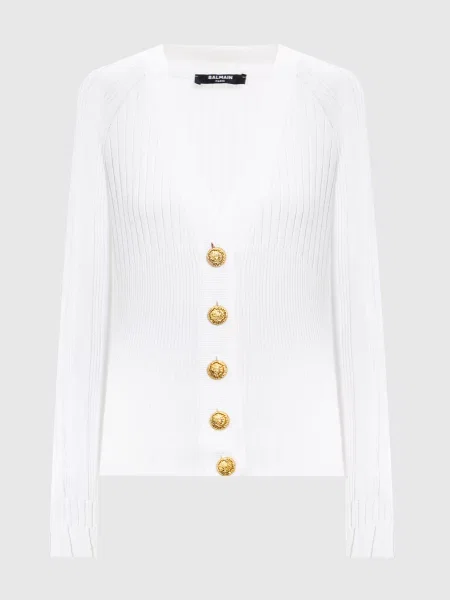 Кардиган з брендовою фурнітурою Balmain білий