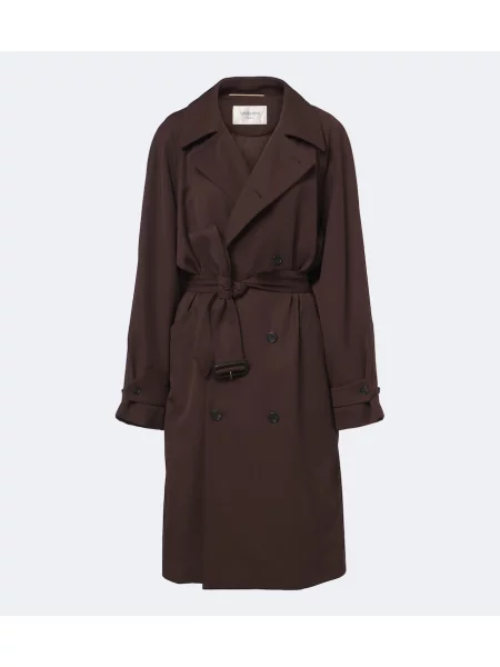 Trenci Saint Laurent de lână cu două rânduri de nasturi maro