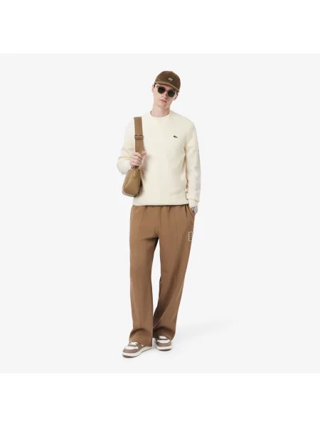 Lacoste Wełniany Sweter Z Okrągłym Kolnierzykiem Ecru biały