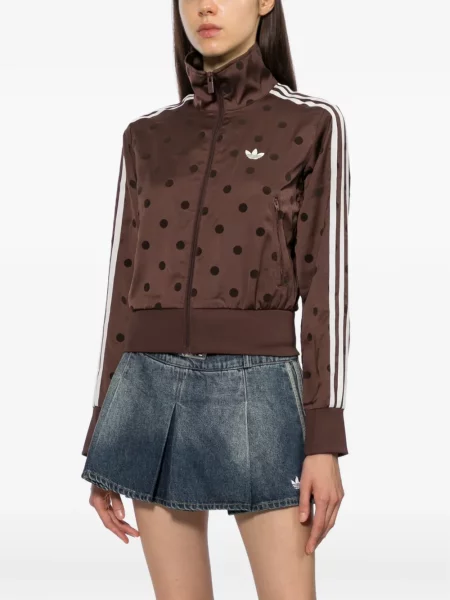 Geacă Adidas din satin cu buline alergare maro