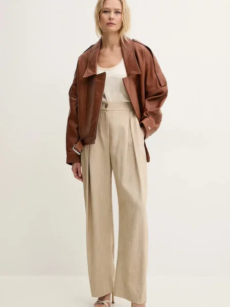 Pinko spodnie szerokie high waist beżowy