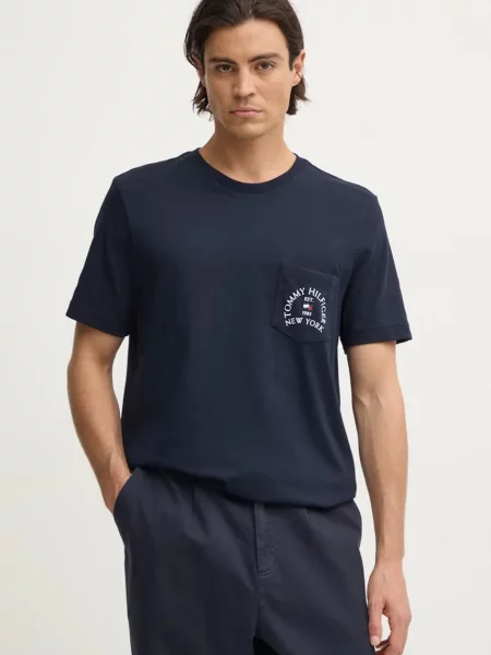 Тениска Tommy Hilfiger с принт тъмносиньо