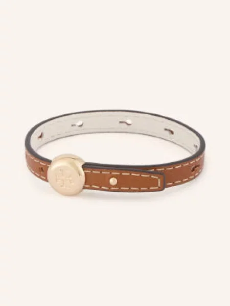 Tory Burch Kožený Náramek Icon / zlatá hnědá