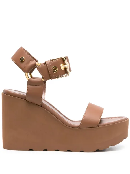 Sandale Gianvito Rossi din piele cu pană maro