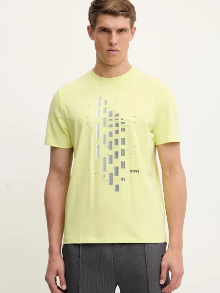 BOSS Green tricou cu imprimeu verde