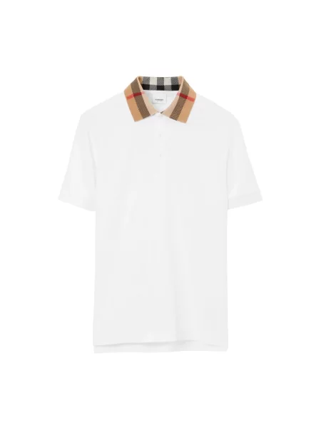 Koszulka polo Burberry w kratę z kołnierzem biała