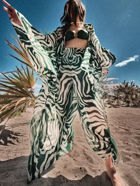 Pantaloni Johanna Ortiz cu dungi verde