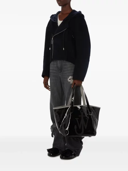 Vlněná bunda Jw Anderson s kapucí modrá