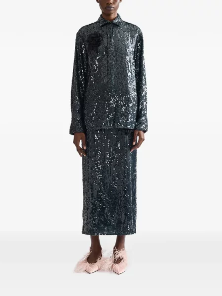 Cămașă Erdem cu paiete cu model floral verde