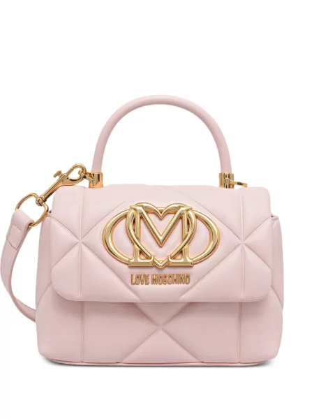 Matlasat geantă shopper Love Moschino cu motiv cu inimi cu autograf roz