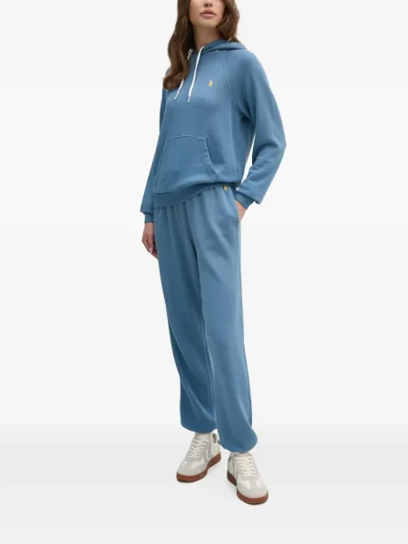 Tricou polo Polo Ralph Lauren cu autograf din piele cu glugă albastru