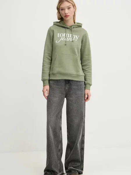 Tommy Jeans bluza z kapturem z nadrukiem zielony