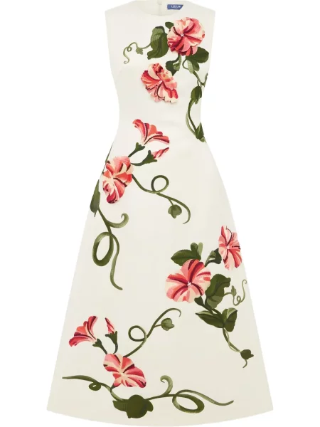 Rochie midi Leo Lin cu model floral de costum alb