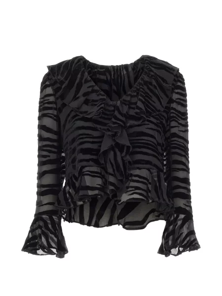 Bluză Rixo cu volane cu model zebră negru