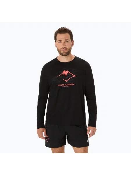 Férfi ASICS Fujitrail Logo performance fekete/karbon/korallszínű reefl futó hosszú ujjú futócipő. Méret: M fekete
