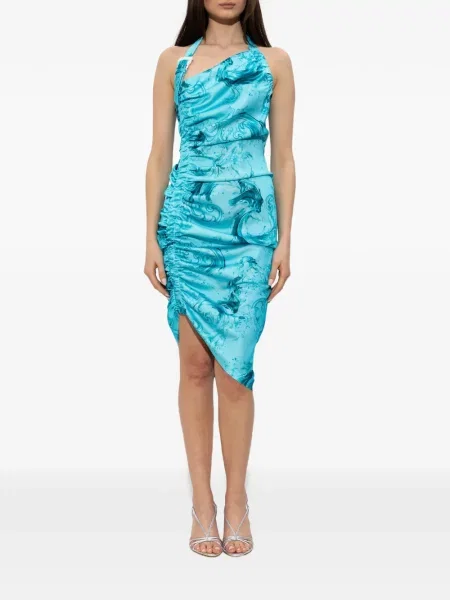 Rochie din denim Versace Jeans Couture cu imagine albastru