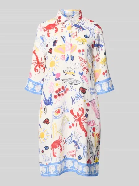 Sukienka koszulowa do kolan z lnu z kołnierzykiem koszulowym Christian Berg Woman biała