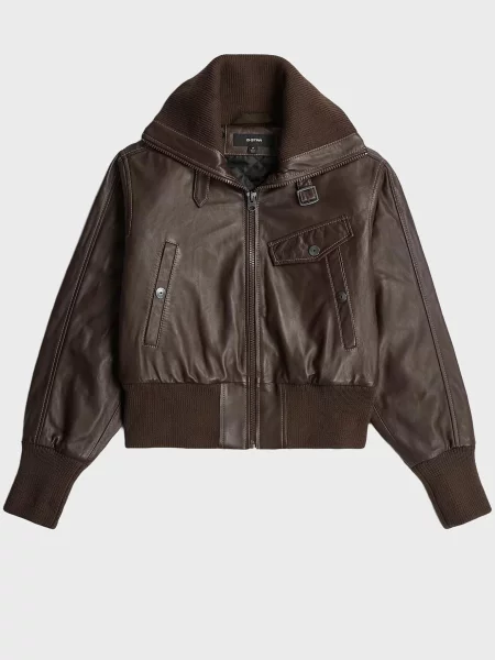 Шкіряна куртка G-star Raw коричнева
