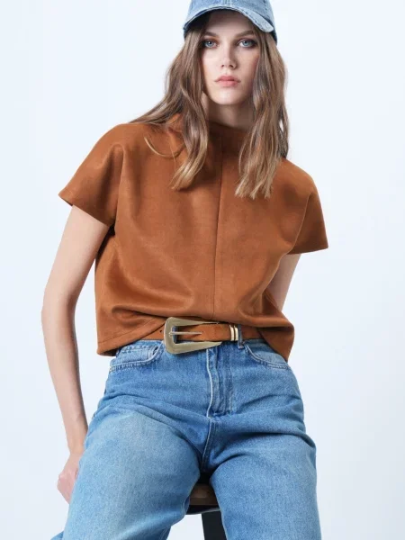 Trend Alaçatı Stili Bluză caramel maro
