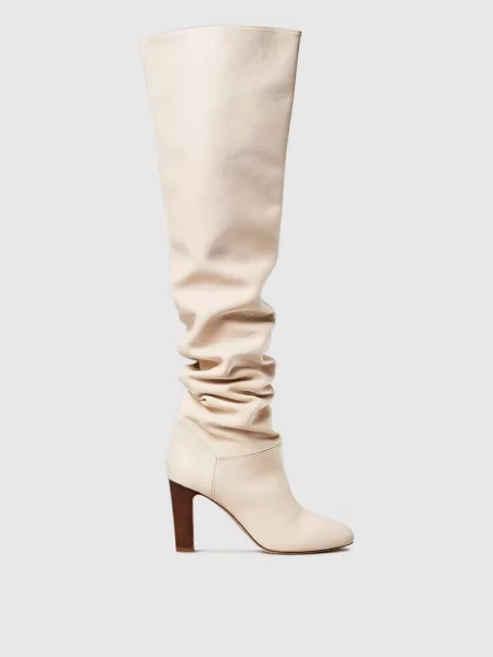 Шкіряні ботфорти Twinset бежеві