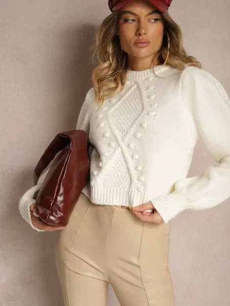 Sweter z Ozdobiony Tłoczeniem Harizia biały