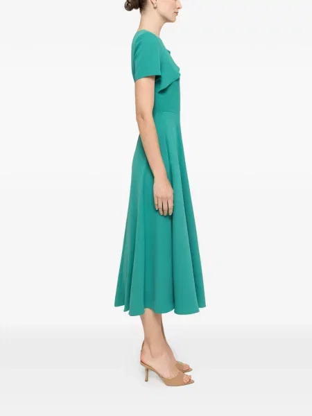 Rochie midi Nissa cu volane în linie A verde