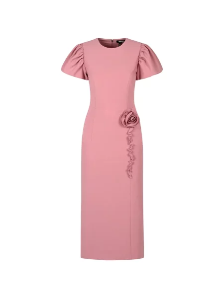 Rochie midi Rotate Birger Christensen cu model floral cu volane roz