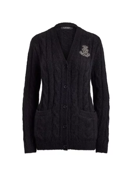 Cardigan Lauren Ralph Lauren tricotate cu autograf negru