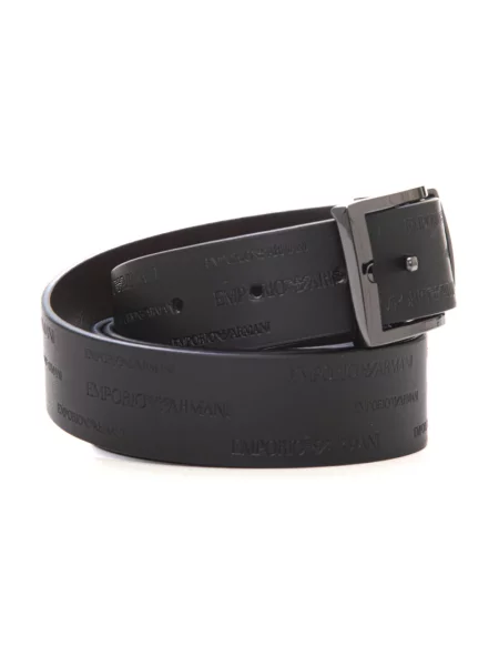 Pasek Emporio Armani skórzany z logo dwustronny czarny