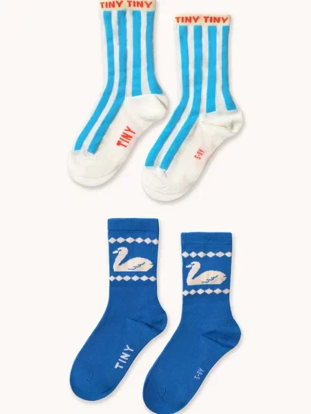 Tinycottons ponožky BLUE STRIPES & SWAN MEDIUM SOCKS modré