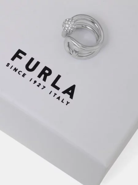 Furla pierścionek metalowy z cyrkonią szary