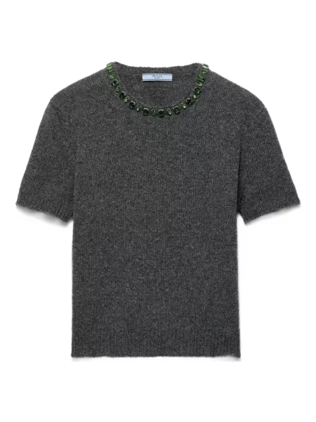 Tricou Prada tricotate de cristal gri