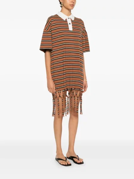 Rochie mini Nanushka cu franjuri cu dungi maro
