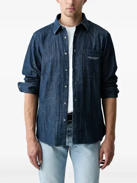 Cămașă Armani Exchange cu broderie albastru
