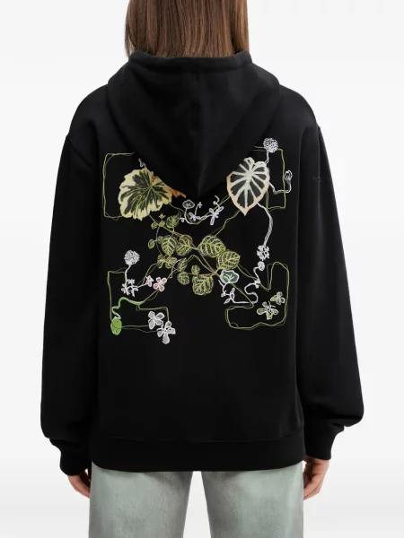 Hanorac cu glugă Off-white cu model floral alb