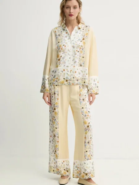 MUNTHE koszula jedwabna FAIZA relaxed z kołnierzykiem klasycznym beżowy