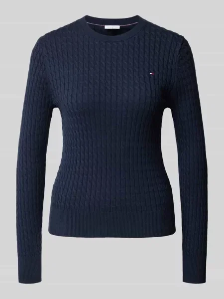 Sweter o kroju slim fit z czystej bawełny Tommy Hilfiger granatowy