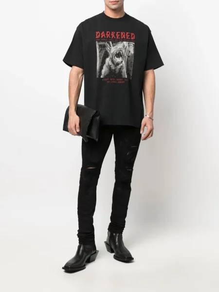 Skinny fit džinsai Purple Brand žemu liemeniu su įbrėžimais juoda