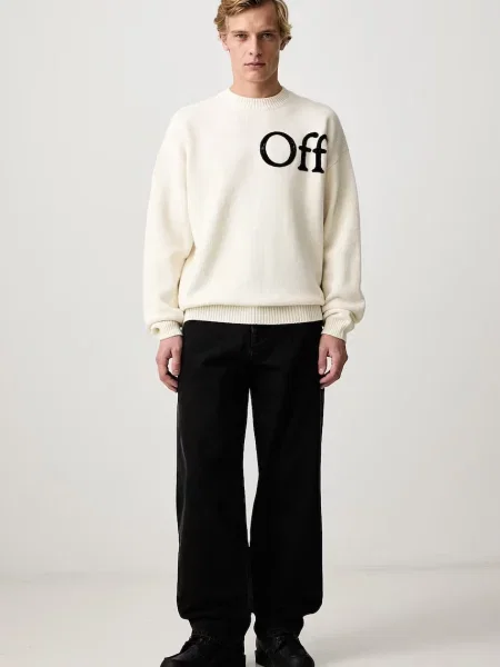 Off-White Bookish Shared pulover cu lână pentru bărbați alb