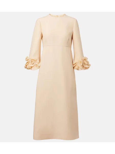 Rochie midi Valentino cu volane până la genunchi de costum bej